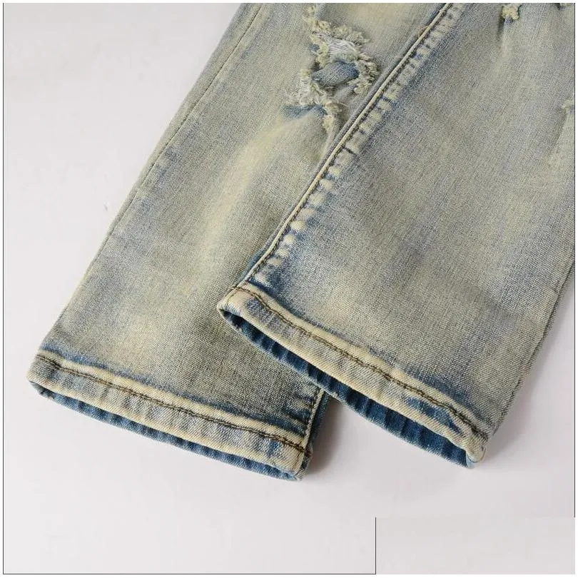 2022 designer mens jeans hip-hop fashion zipper hole wash jean pants retro torn fold stitching men design motorcycle riding cool slim pant purple jeans for