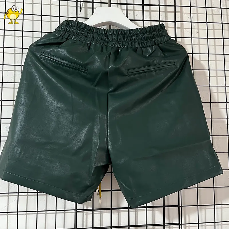 Unisex PU Leather Shorts with Letter Embroidery - Green, Black, Burgundy | Summer Streetwear