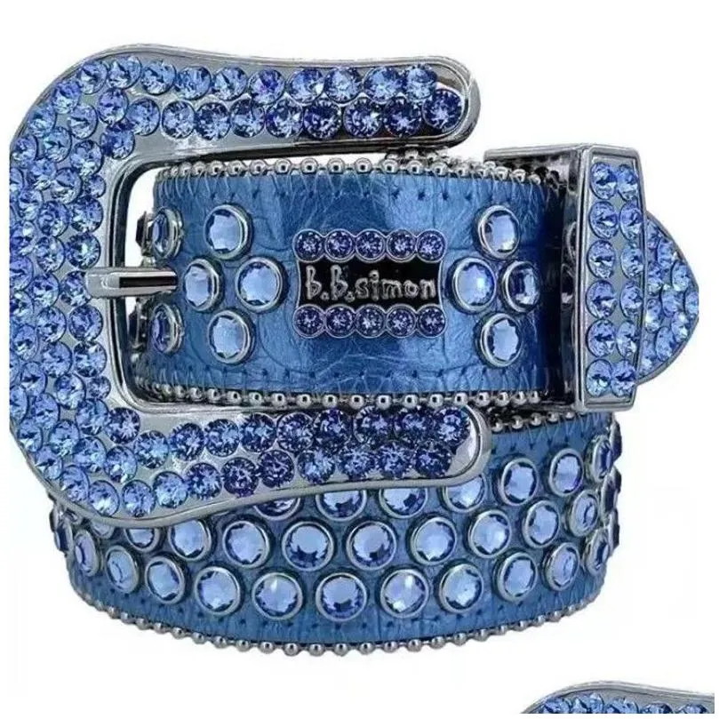 2022 designer bb belt simon belts for men women shiny diamond belt black on black blue white multicolour with bling rhinestones as