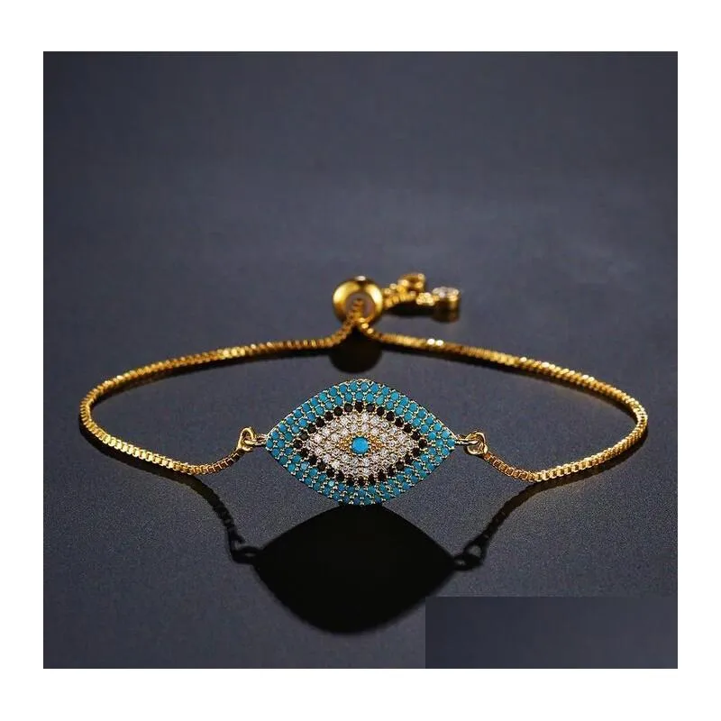 fashion turkish gold silver evil eye bracelet pave cz blue eyes chain bangles adjustable women girls party jewelry