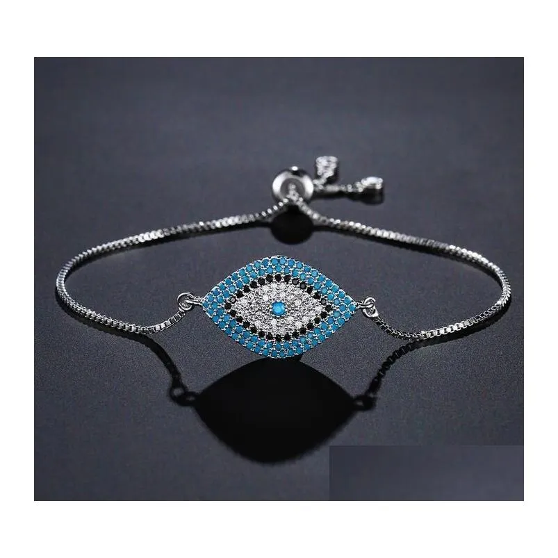 fashion turkish gold silver evil eye bracelet pave cz blue eyes chain bangles adjustable women girls party jewelry