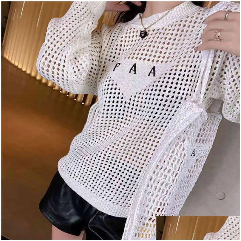 2023 designer womens knits tees tops wear net red with hollow front letter embroidery loose comfortable personality trendy