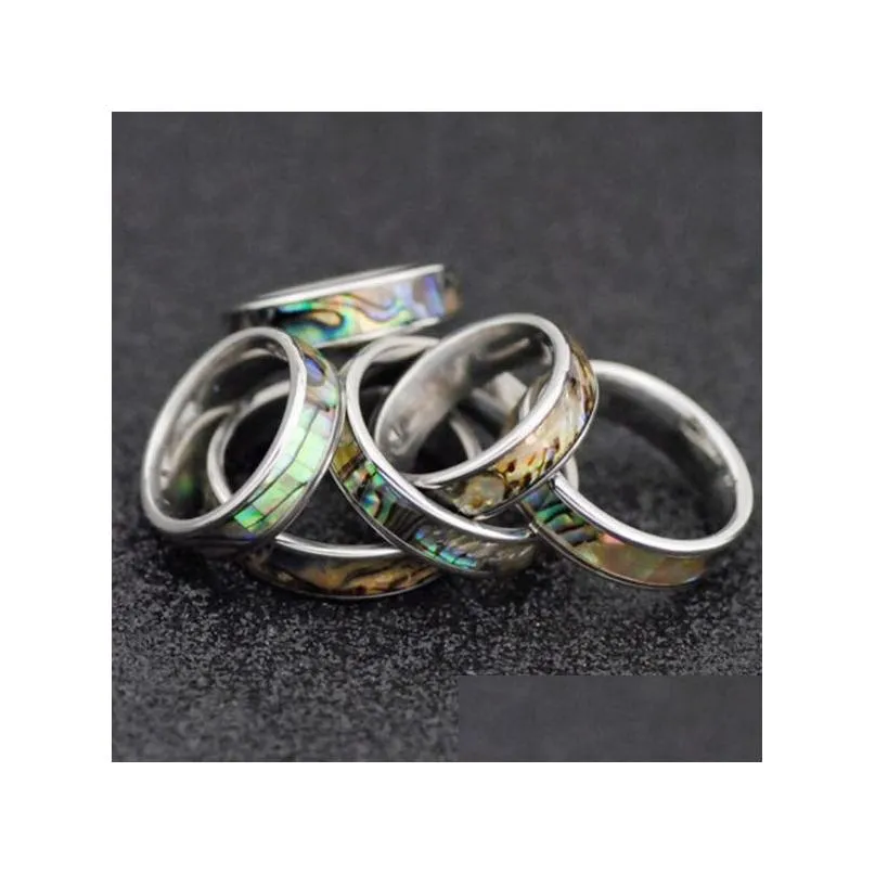 36pcs natural shellfish abalone shell inlay 316l stainless steel quality rings 6mm width retro wedding engagement pupular ring wholesale