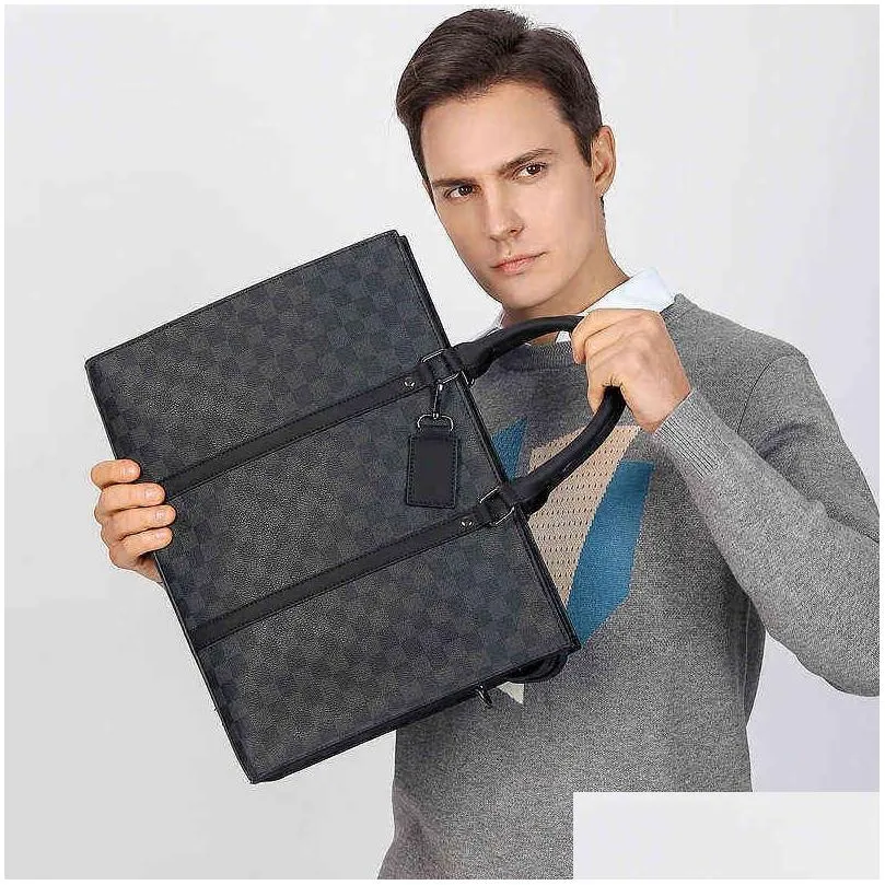 mens portable briefcase lattice single shoulder messenger bag business computer bag fashion mens laptop bag 220718