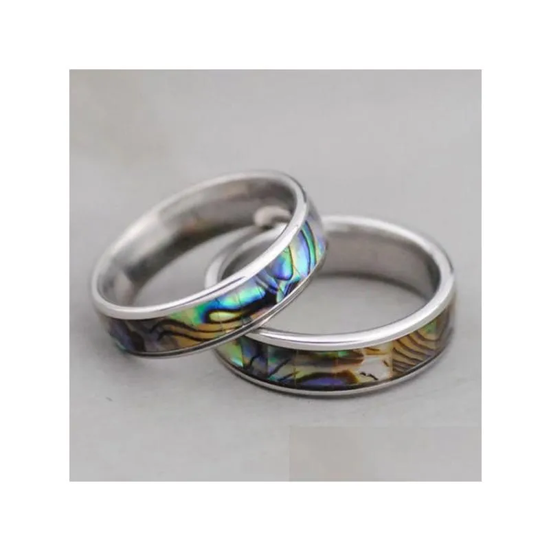 36pcs natural shellfish abalone shell inlay 316l stainless steel quality rings 6mm width retro wedding engagement pupular ring wholesale