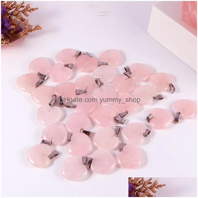 rose quartzs crystal necklace natural stone heart pendants fashion beads 20mm for diy jewelry making gemstones