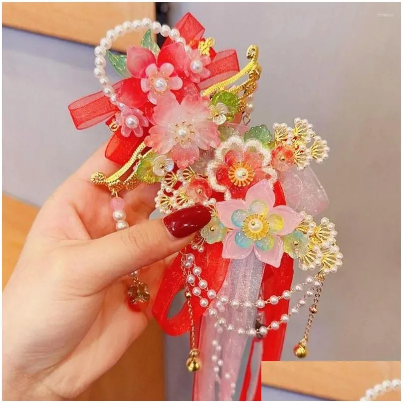 hair accessories clip resin flower tassel women children ancient style hairpin ribbon