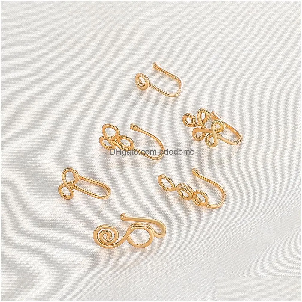 nose clips rings studs hoops for women non-piercing body jewlery geometric u shape copper gold color wholesale 2023 new