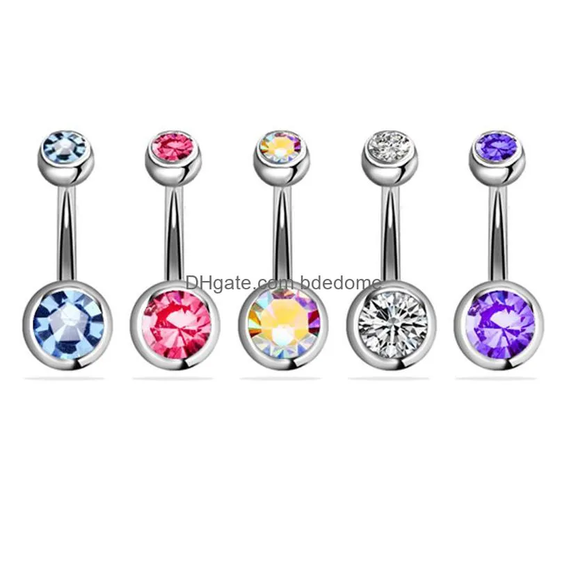 1 set navel bell button rings piercing crystal bar for women surgical steel summer beach fashion body jewelry