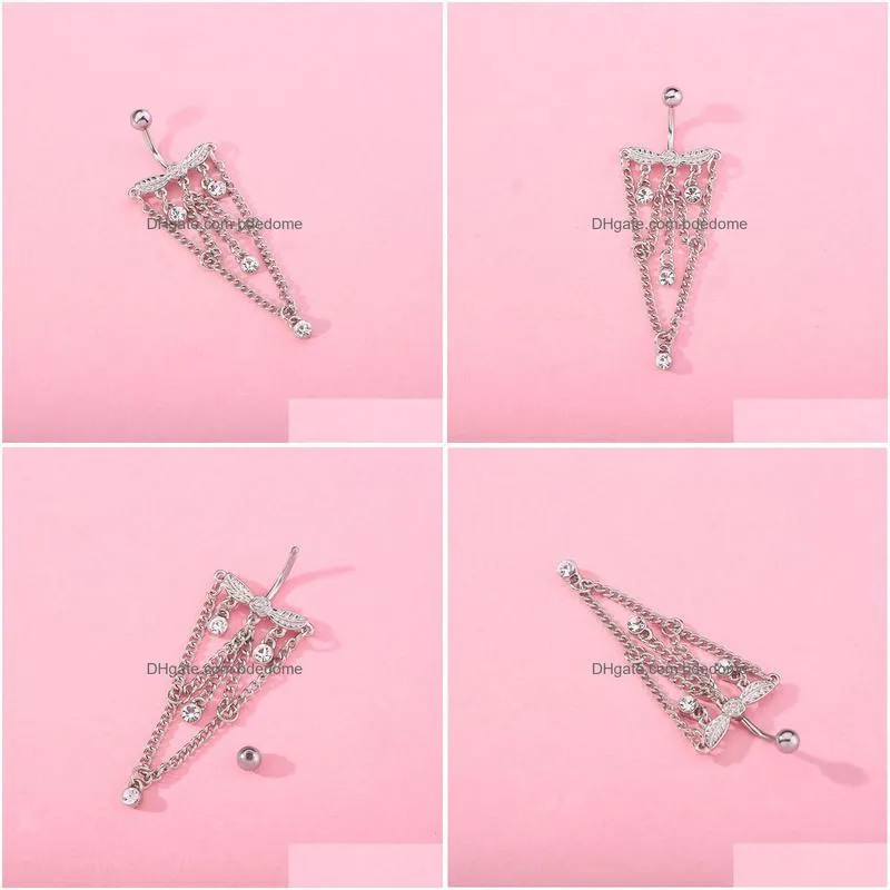 navel bell button rings piercing for women chain triangle pendant tassel surgical steel summer beach fashion body jewelry