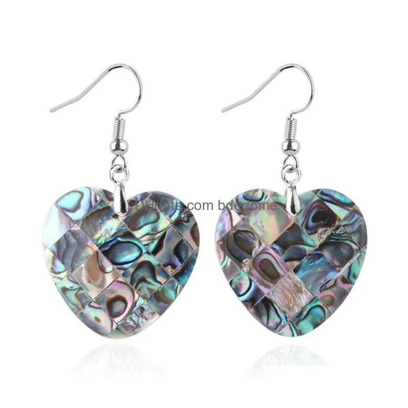 paua shell and white shell jewellery plaid heart shape abalone shell drop dangle earrings 5 pairs