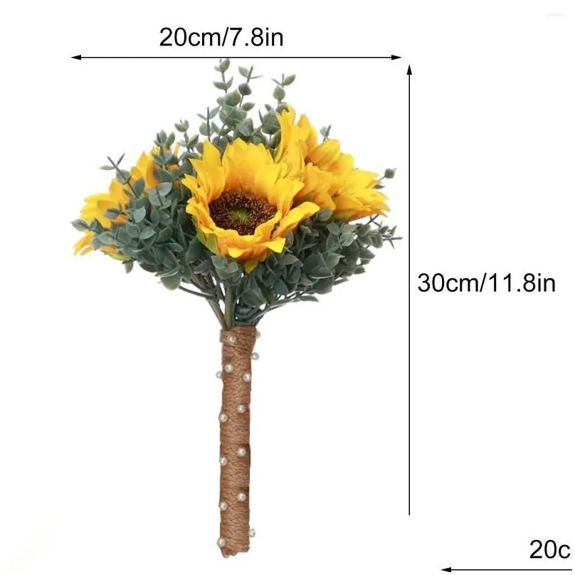 decorative flowers 30cm bouquet artificial sunflower wedding decoration eucalyptus bridal home accessories