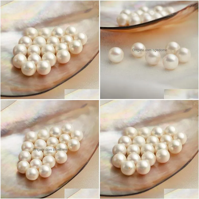 50 pieces wholesale 9-9.5mm round white freshwater pearls loose beads cultured pearl half-drilled or un-drilled