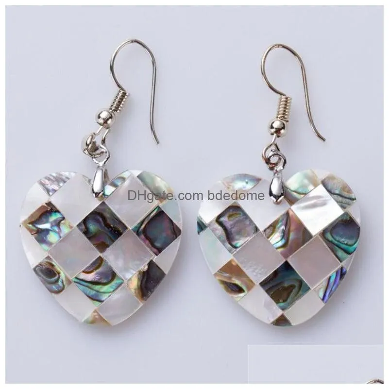 paua shell and white shell jewellery plaid heart shape abalone shell drop dangle earrings 5 pairs