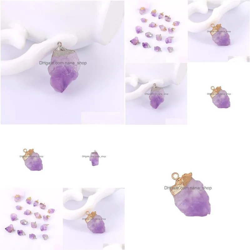 natural crystal irregular rough stone pendants charms amethyst pendant for necklace jewelry acc