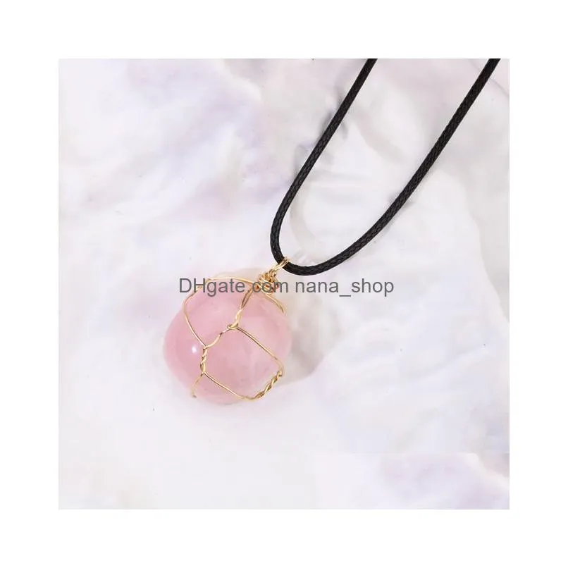 natural stone wire winding necklace irregular amethyst rose quartz crystal agate pendant necklaces jewelry accessories