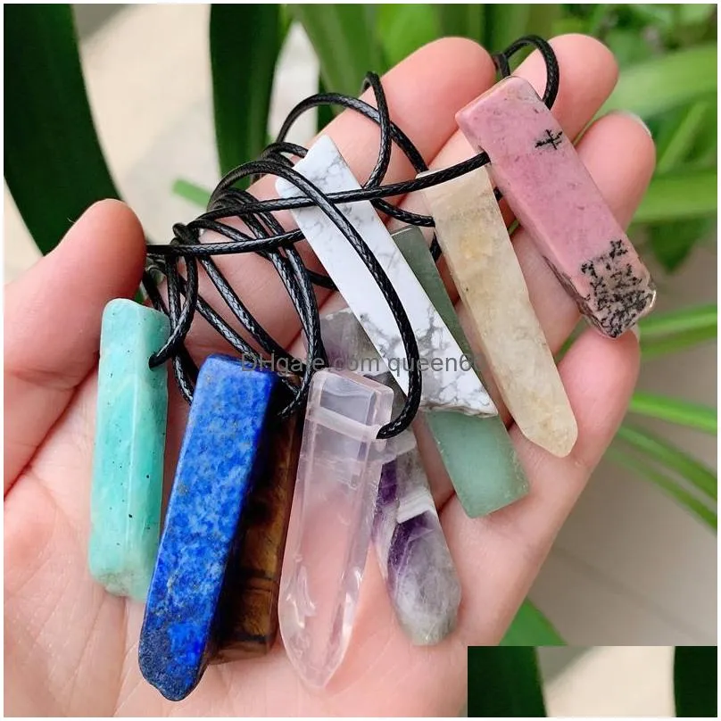 irregular raw quartz pendulum natural stone pendant necklace amethysts amazonite citrines lapis pink crystal necklace healing