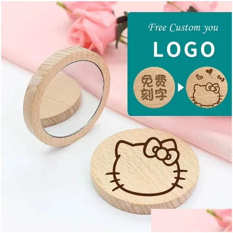 pure wooden cosmetic mirror round portable mirrors elm makeup mirrores student portables makeups small princess mirror ome your logo