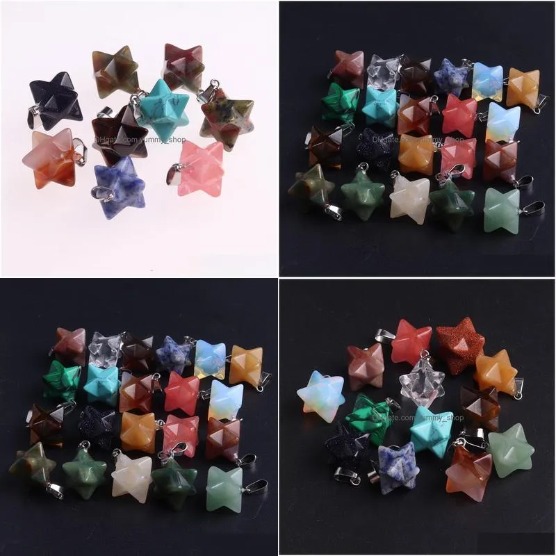 merkaba star natural stone necklace pendants for diy jewelry meditation chakra reiki healing energy protection decoration