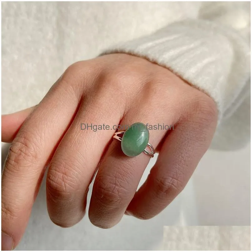 natural stone ring silver color agates rings for women reiki healing crystal handmade ring trendy jewelry party gift