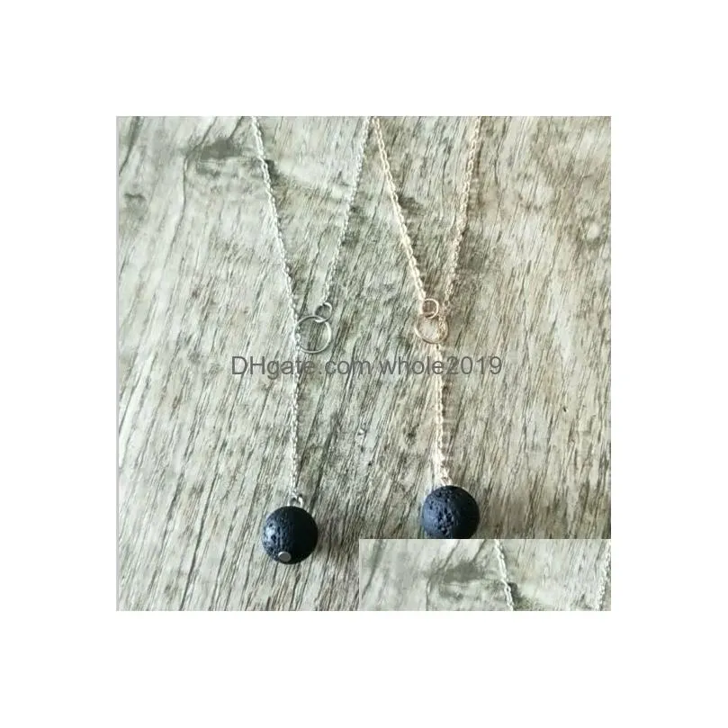 fashion silver gold plated lava stone necklace volcanic rock aromatherapy essential oil diffuser necklace for women jewelry