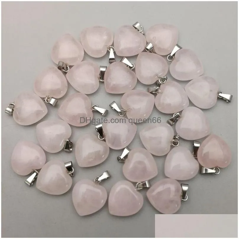 natural stone 15mm heart rose quartz amethyst aventurine opal pendant charms diy for necklace earrings jewelry making