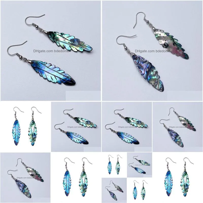 leaves charm earring abalone shell green plant long leaf shape drop earrings lady girl jewelry 5 pairs