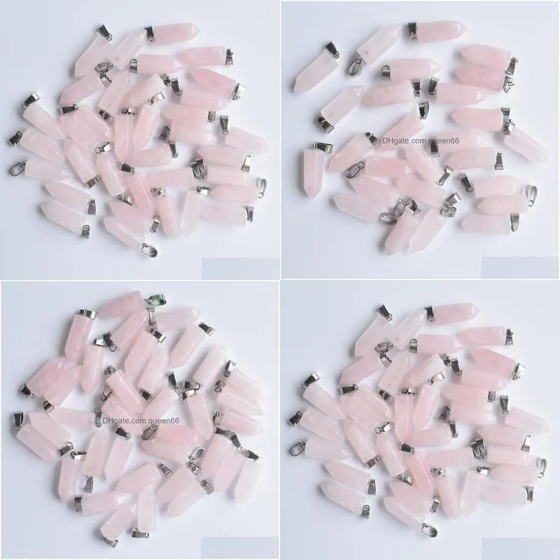 natural stone 22mmx9mm hexagon prism rose quartz pendants pendants clear chakras gem stone fit earrings necklace making assorted