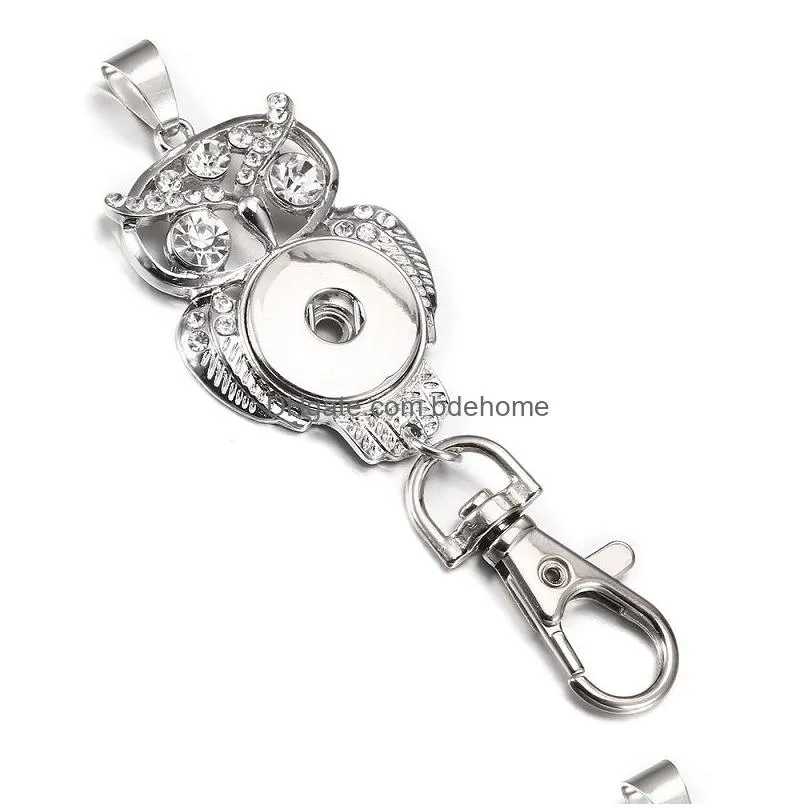 6styles snap jewelry snap button key chains crystal owl 18mm snap keychains keyring for women