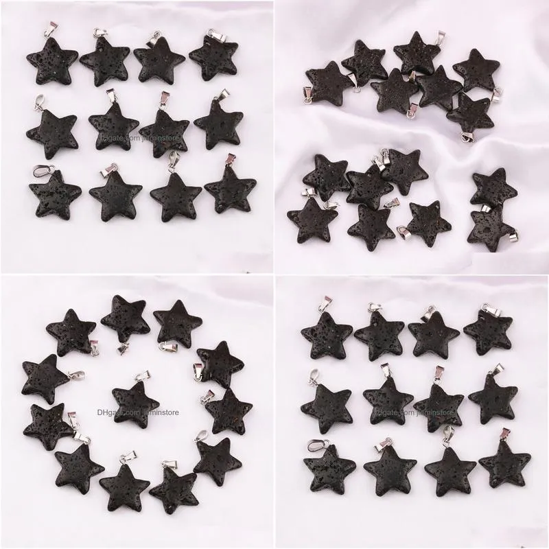 natural stone black lava stone star charms aromatherapy essential oil perfume diffuser pendant for diy necklace
