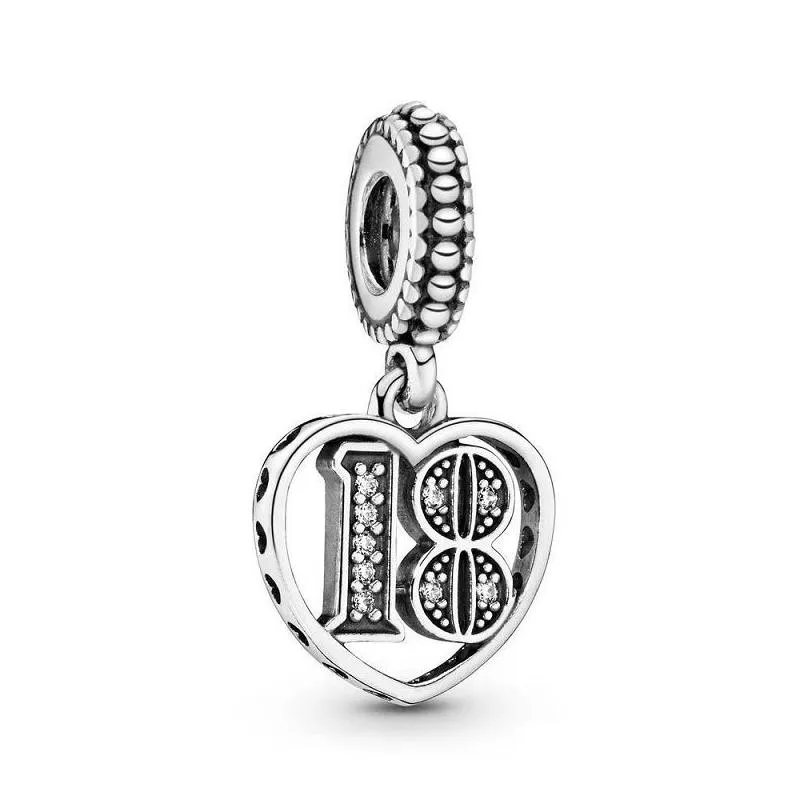 fit pandora charm bracelet european silver charms beads number age 18th diy21th 30th birthday 50 pendant diy snake chain for women bangle necklace