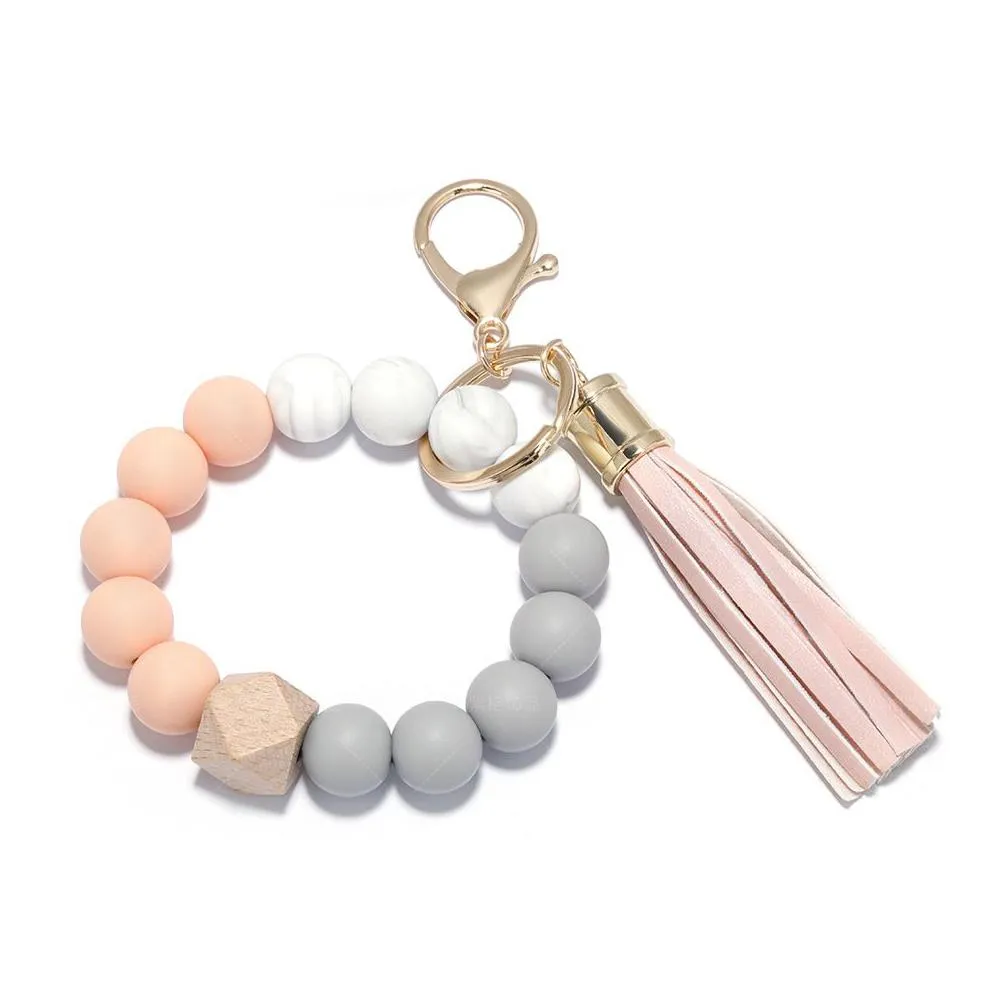 silicone bead bracelet party favor beech tassel keychain pendant leather bracelets ladies jewelry supplies