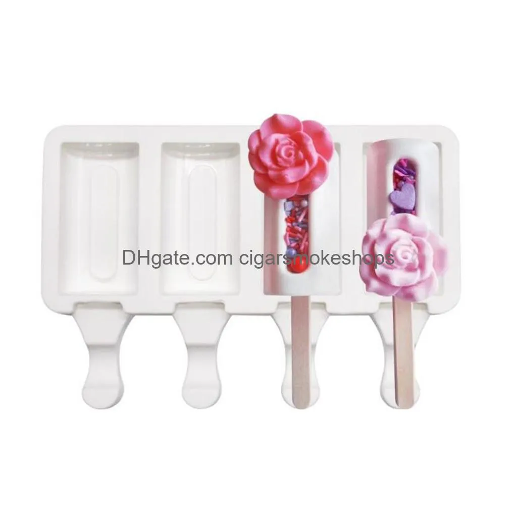 4 cells food grade silicone ice cream molds ice lolly moulds zer ice cream bar molds popsicle maker