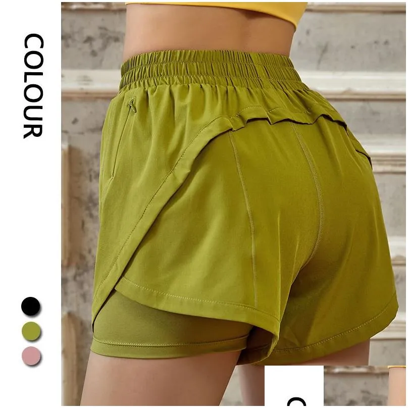 athletic  shorts 4 inseam woven fake two-piece sports underwear fitness running gym clothes yoga pants booty short