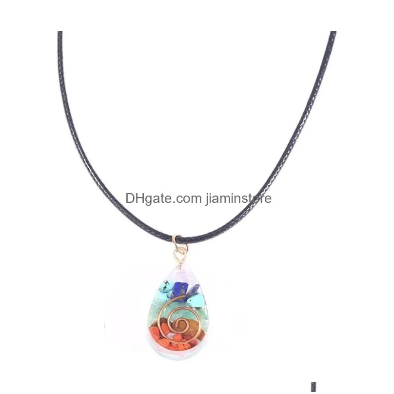 even chakras healing necklace for women men colorful natural stone geometric pendant rope chain necklace fashion jewelry