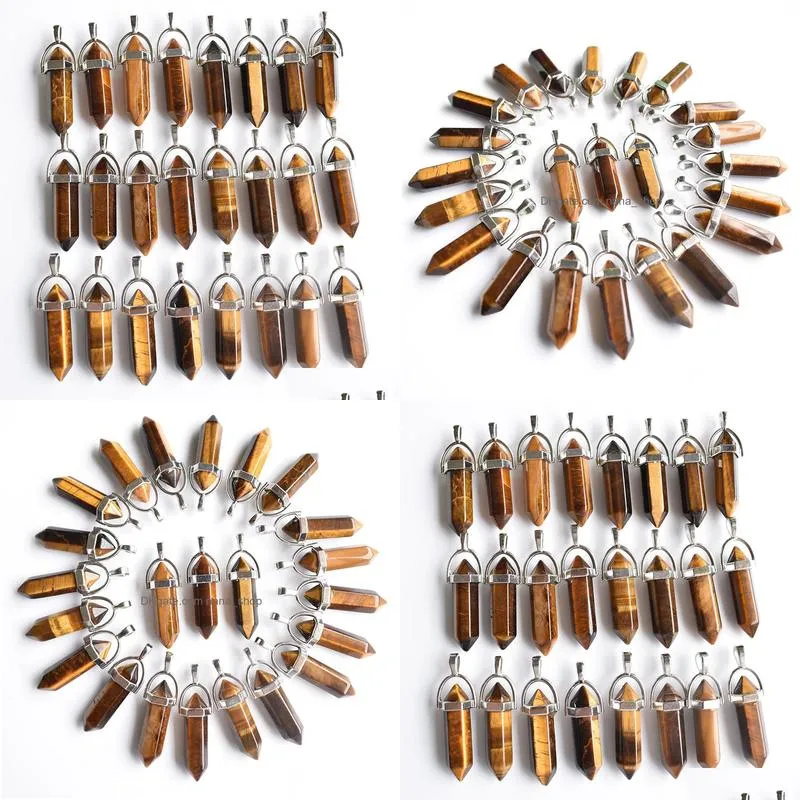 natural stone charms tiger eye bullet shape charms point chakra pendants for jewelry necklace earrings making