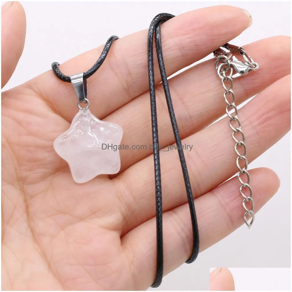natural five-pointed star shape agates tiger eye clear quartzs stone pendant necklace for women jewelry
