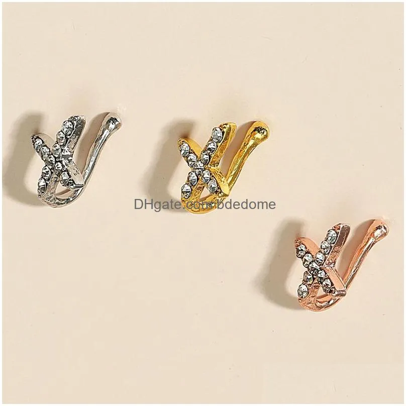 nose clips rings studs hoops for women non-piercing body jewlery cross rose silver u shape stainless steel gold color with diamond wholesale 2023