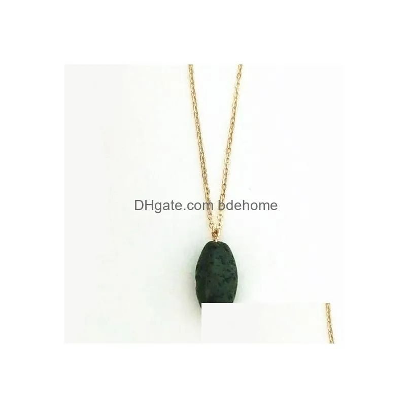 fashion silver gold color lucky bead lava stone necklace volcanic rock aromatherapy  oil diffuser necklace for women jewelry