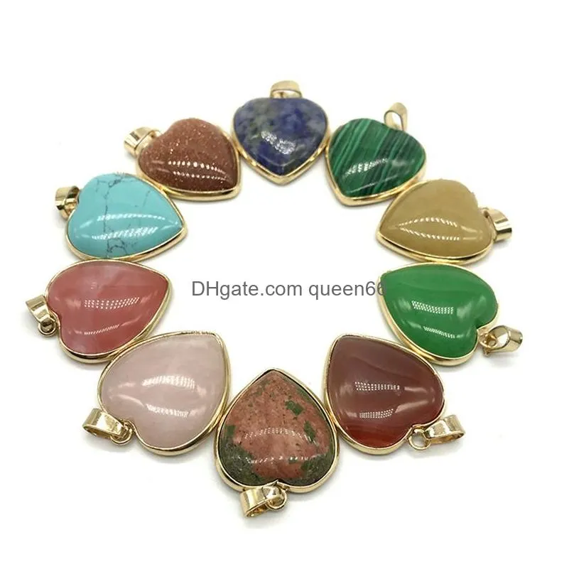 rose quartz opal tigers eye natural stone pendulum heart charms pendants for necklace earrings jewelry making