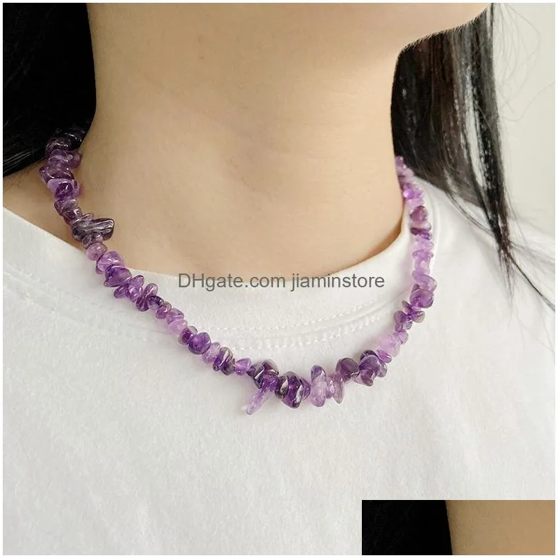 natural chip stone beads necklaces for women lobster clasp buckle chain amethyst choker necklace fashion jewelry