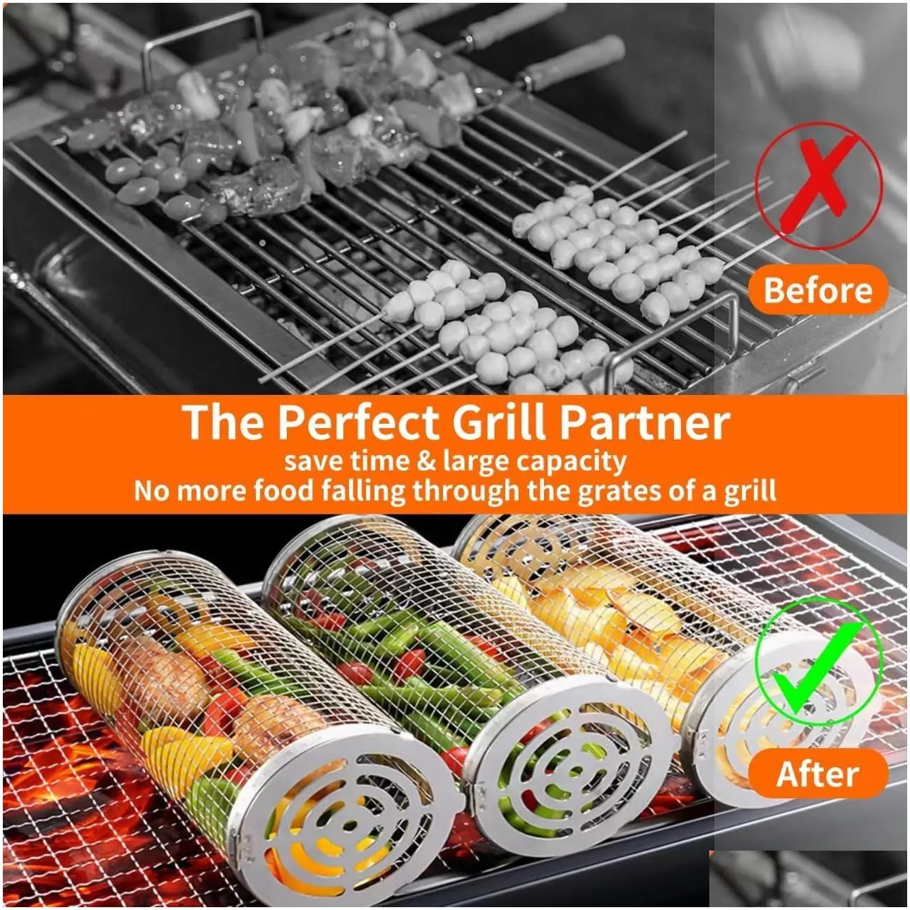 the stainless steel barbecue cooking basket is suitable for outdoor barbecue barbecue grill outdoor round basket bonfire barbecue camping picnic