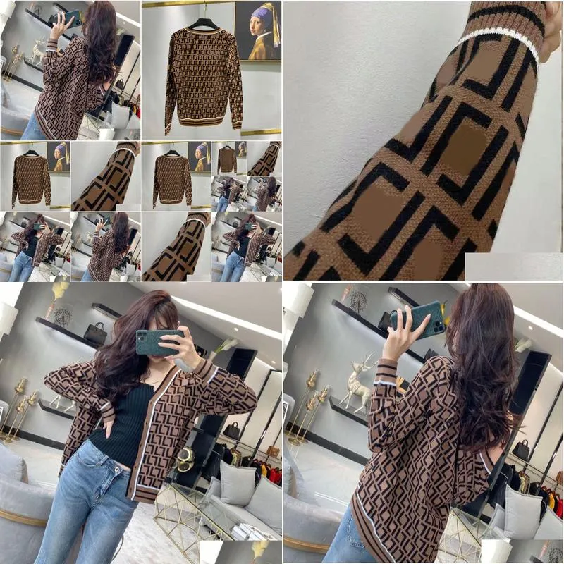 knitted cardigan sweater high quality double f letter tees jacquard temperament v-neck thin knit jacket for men and women of the same