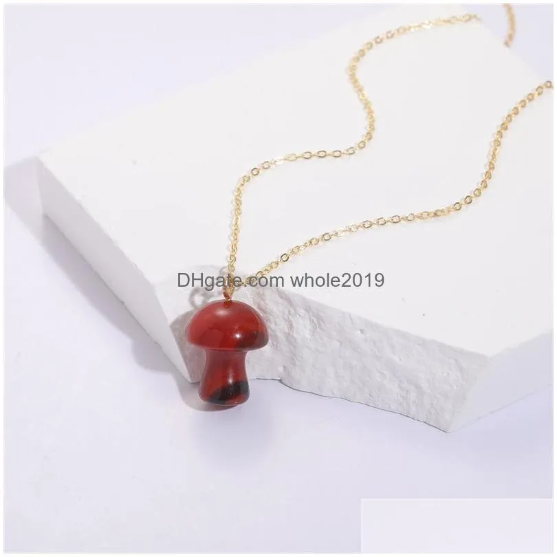 natural gem stone quartz crystal amethyst tiger eye opal hand carved 2cm mushroom pendant necklace for women jewelry