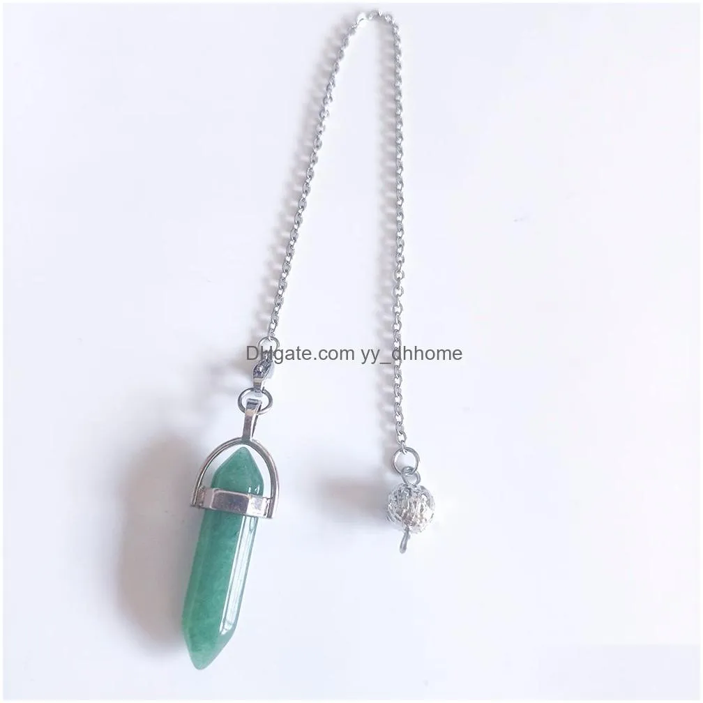 7 chakra reiki stone beads chain charms pendulum pillar healing crystal amethysts pendant