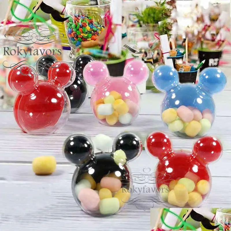 12pcs acrylic micky mouse candy boxes baby shower kids party reception table decors children birthday sweet holder h1231