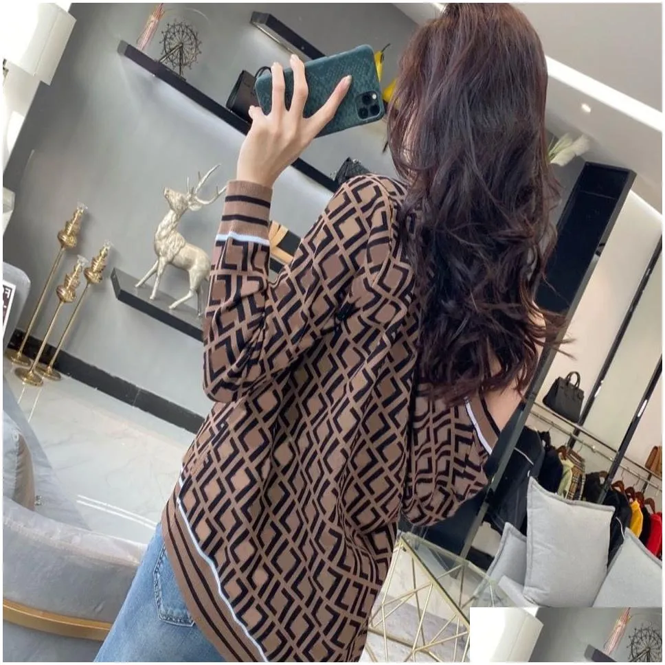 knitted cardigan sweater high quality double f letter tees jacquard temperament v-neck thin knit jacket for men and women of the same