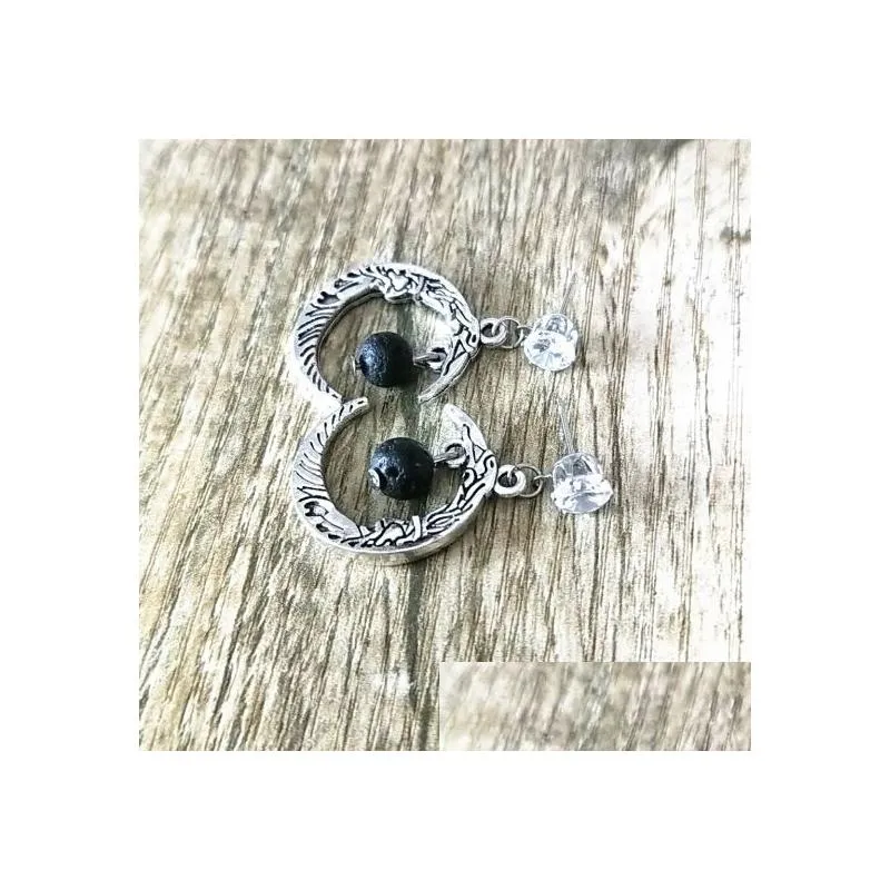 black lava stone long tassel moon earrings necklace diy aromatherapy essential oil diffuser dangle earings jewelry women