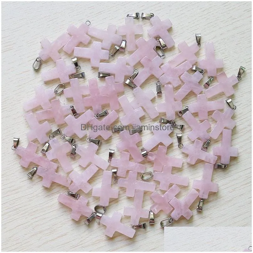 rose quartzs crystal necklace natural stone cross water drop heart pendants fashion beads 20mm for diy jewelry making gemstones