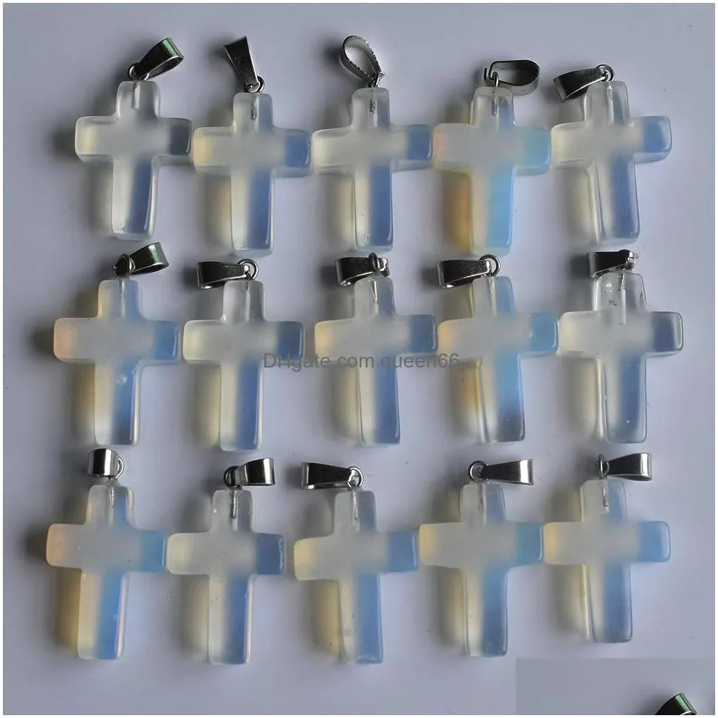 natural opal stone cross charms pendants for jewelry making diy earrings necklace